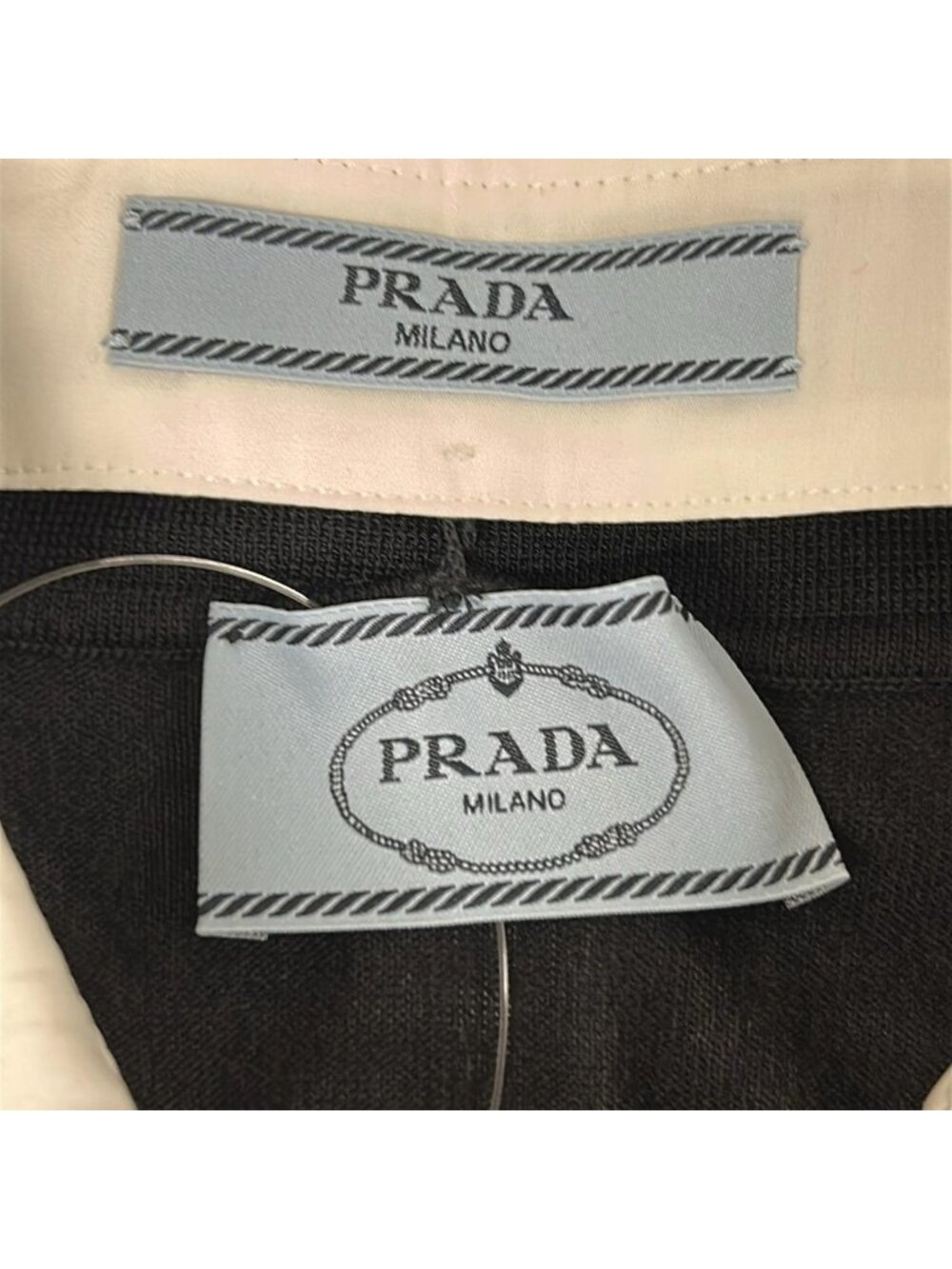 Prada Long Sleeve Polo Shirt 46 S Black White Detachable Collar - Picture 3 of 8